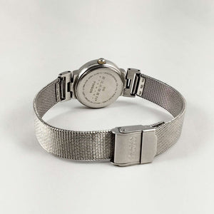 I Like Mikes Mid Century Modern Watches Skagen Round Silver Tone Watch, Gold Tone Hour Markers and Hands, Mesh Strap Mixed Metals