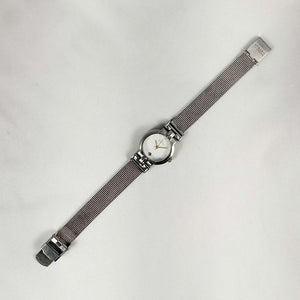 I Like Mikes Mid Century Modern Watches Skagen Round Silver Tone Watch, Gold Tone Hour Markers and Hands, Mesh Strap Mixed Metals