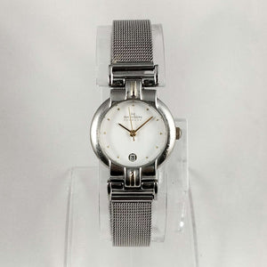 I Like Mikes Mid Century Modern Watches Skagen Round Silver Tone Watch, Gold Tone Hour Markers and Hands, Mesh Strap Mixed Metals