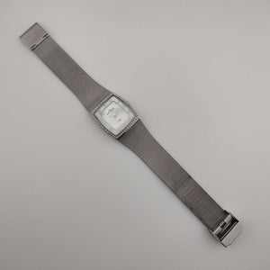 I Like Mikes Mid Century Modern Watches Skagen Silver Tone Watch, Square Mother of Pearl Dial, Adjustable Mesh Strap
