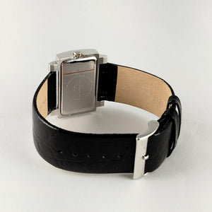 I Like Mikes Mid Century Modern Watches Skagen Stainless Steel Men's Watch, Black Dial with Logo, Genuine Black Leather Strap