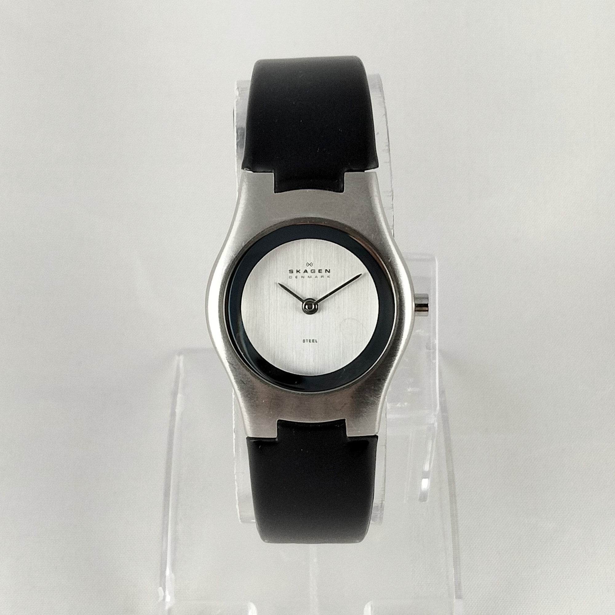 I Like Mikes Mid Century Modern Watches Skagen Stainless Steel Men's Watch, Black Rubber Strap