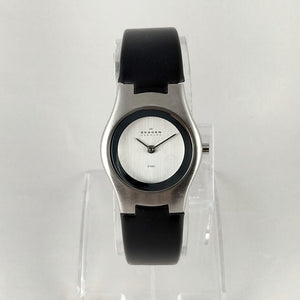 I Like Mikes Mid Century Modern Watches Skagen Stainless Steel Men's Watch, Black Rubber Strap