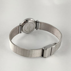 I Like Mikes Mid Century Modern Watches Skagen Stainless Steel Women's Watch, Black Dial with Jewel Hour Markers, Mesh Strap