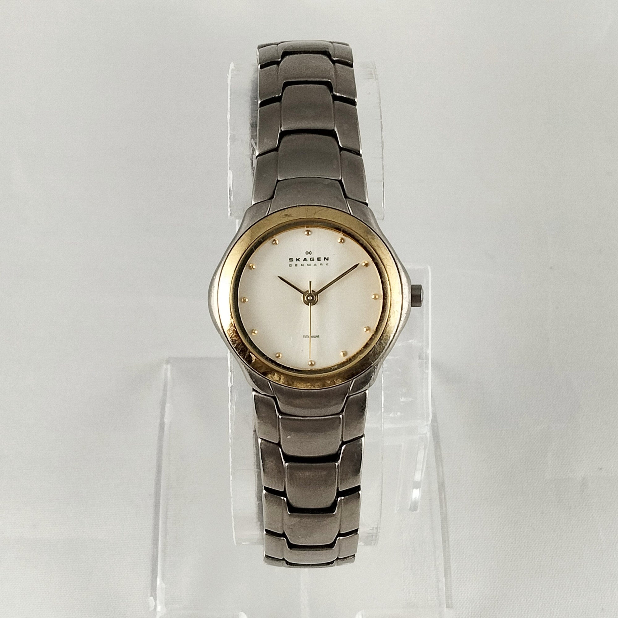 I Like Mikes Mid Century Modern Watches Skagen Stainless Steel Women's Watch, Gold Tone Details, Bracelet Strap