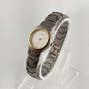 I Like Mikes Mid Century Modern Watches Skagen Stainless Steel Women's Watch, Gold Tone Details, Bracelet Strap