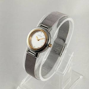 I Like Mikes Mid Century Modern Watches Skagen Stainless Steel Women's Watch, Gold Tone Details, Mesh Strap