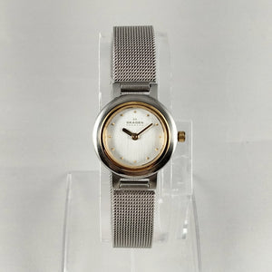 I Like Mikes Mid Century Modern Watches Skagen Stainless Steel Women's Watch, Gold Tone Details, Mesh Strap