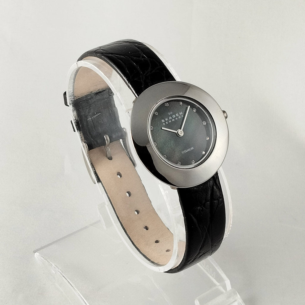 Skagen Titanium Watch, Black Mother of Pearl Dial, Genuine Black