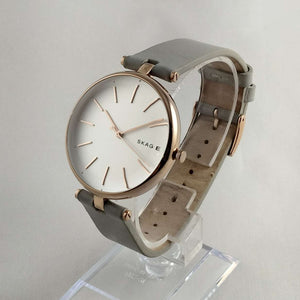 I Like Mikes Mid Century Modern Watches Skagen Unisex Oversized Watch, Light Gray Genuine Leather Strap