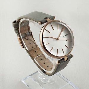 I Like Mikes Mid Century Modern Watches Skagen Unisex Oversized Watch, Light Gray Genuine Leather Strap