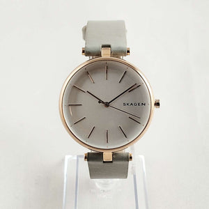 I Like Mikes Mid Century Modern Watches Skagen Unisex Oversized Watch, Light Gray Genuine Leather Strap