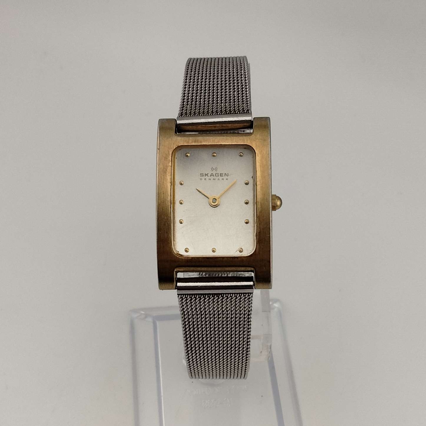 Skagen Unisex Silver and Gold Tone Watch, Rectangular Dial 