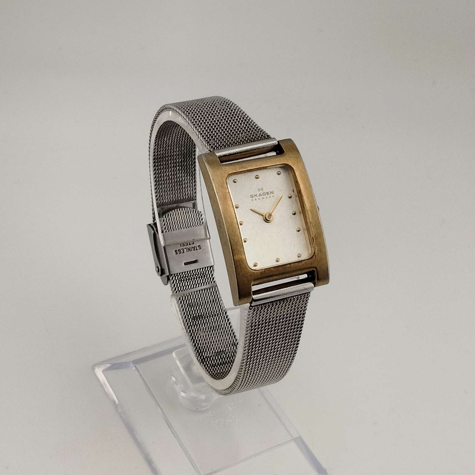 Skagen Unisex Silver and Gold Tone Watch, Rectangular Dial  display picture 2
