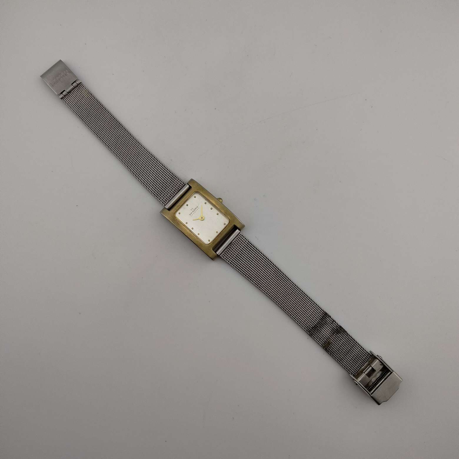 Skagen Unisex Silver and Gold Tone Watch, Rectangular Dial 