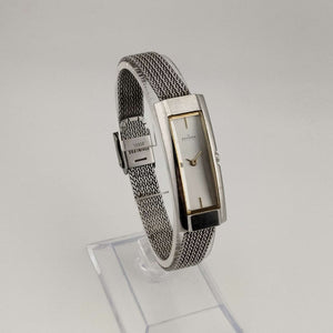I Like Mikes Mid Century Modern Watches Skagen Unisex Silver Tone Watch, Elongated Rectangular Dial, Adjustable Mesh Strap