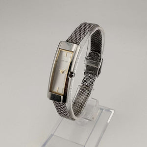 I Like Mikes Mid Century Modern Watches Skagen Unisex Silver Tone Watch, Elongated Rectangular Dial, Adjustable Mesh Strap