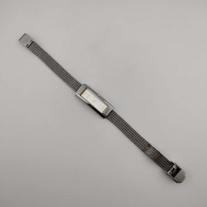 I Like Mikes Mid Century Modern Watches Skagen Unisex Silver Tone Watch, Elongated Rectangular Dial, Adjustable Mesh Strap
