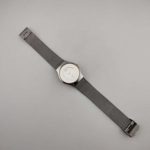 I Like Mikes Mid Century Modern Watches Skagen Unisex Silver Tone Watch, Gold Tone Details, Round Dial, Adjustable Mesh Strap
