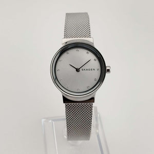 I Like Mikes Mid Century Modern Watches Skagen Unisex Silver Tone Watch, Jewel Hour Markers, Adjustable Mesh Strap
