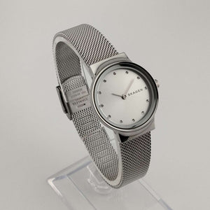 I Like Mikes Mid Century Modern Watches Skagen Unisex Silver Tone Watch, Jewel Hour Markers, Adjustable Mesh Strap