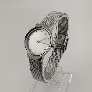 I Like Mikes Mid Century Modern Watches Skagen Unisex Silver Tone Watch, Jewel Hour Markers, Adjustable Mesh Strap