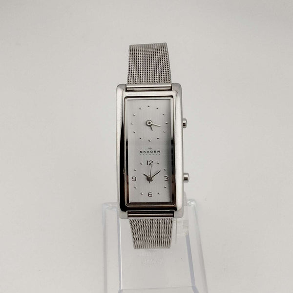 Skagen Unisex Silver Tone Watch, Rectangular Chronograph Dial, Stretch ...