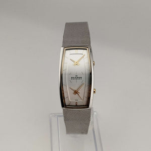 I Like Mikes Mid Century Modern Watches Skagen Unisex Silver Tone Watch, Rectangular Dual Face Dial,  Adjustable Mesh Strap