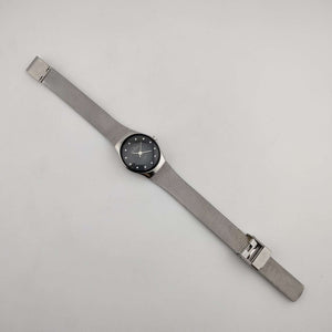 I Like Mikes Mid Century Modern Watches Skagen Unisex Silver Tone Watch, Round Black Dial, Jewel Markers, Adjustable Mesh Strap
