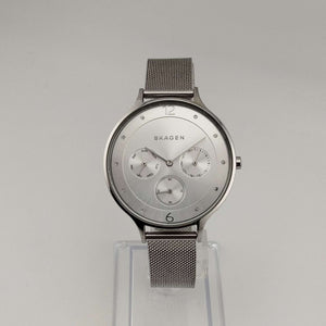 I Like Mikes Mid Century Modern Watches Skagen Unisex Silver Tone Watch, Round Chronograph Dial, Adjustable Mesh Strap