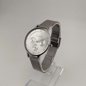 I Like Mikes Mid Century Modern Watches Skagen Unisex Silver Tone Watch, Round Chronograph Dial, Adjustable Mesh Strap