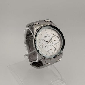 I Like Mikes Mid Century Modern Watches Skagen Unisex Silver Tone Watch, Round Chronograph Dial, Bracelet Strap