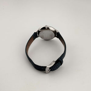 I Like Mikes Mid Century Modern Watches Skagen Unisex Silver Tone Watch, Round White Dial, Jewel Details, Genuine Blue Leather Strap