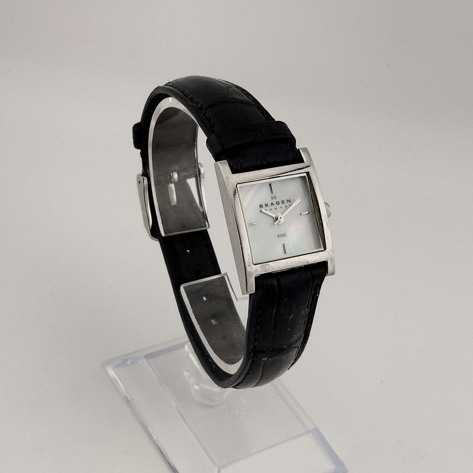 Skagen Silver Dial Watch with Black Leather Strap Skagen Women main image 3
