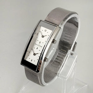 I Like Mikes Mid Century Modern Watches Skagen Unisex Stainless Steel Watch, Dual Time Zone, Mesh Strap