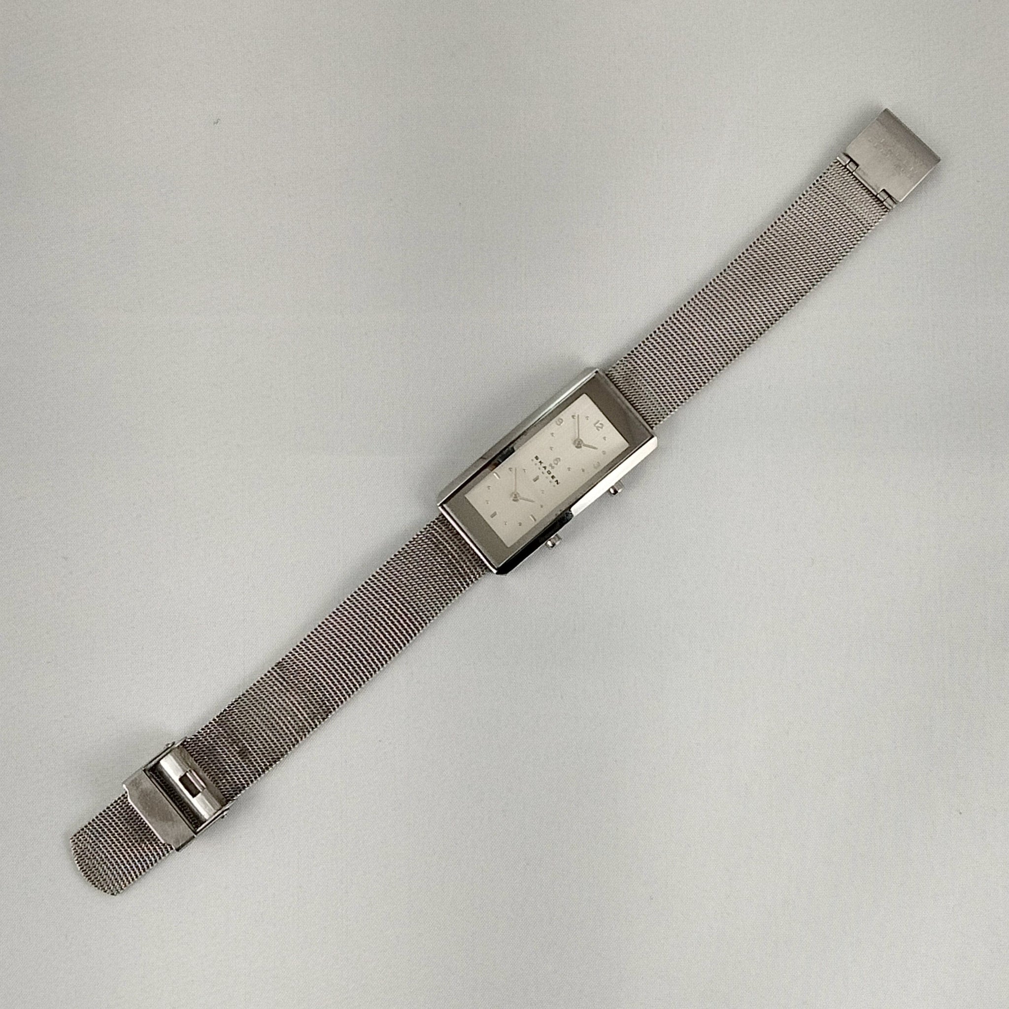 Skagen Unisex Stainless Steel Watch Dual Time Zone Mesh Strap