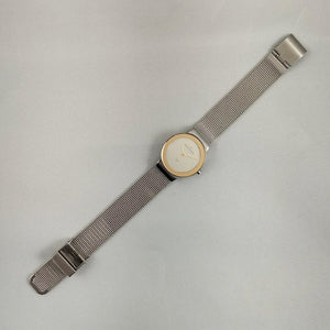 I Like Mikes Mid Century Modern Watches Skagen Unisex Stainless Steel Watch, Gold Tone Border and Hands, Clean Face Design, Mesh Strap