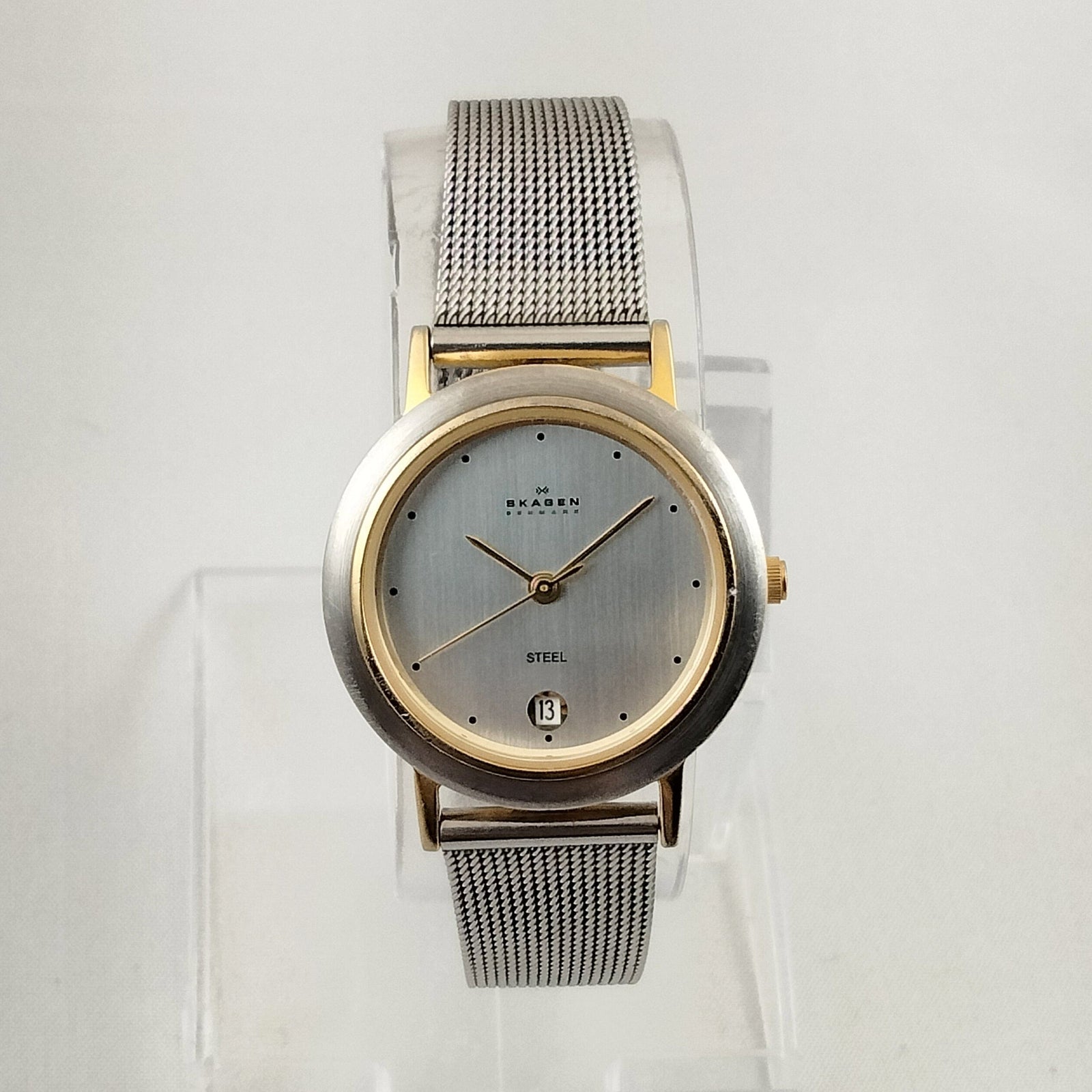 I Like Mikes Mid Century Modern Watches Skagen Unisex Stainless Steel Watch, Gold Tone Details, Date Window, Mesh Strap