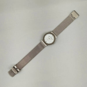 I Like Mikes Mid Century Modern Watches Skagen Unisex Stainless Steel Watch, Mother of Pearl Dial, Jewel Hour Markers, Mesh Strap