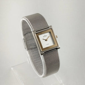I Like Mikes Mid Century Modern Watches Skagen Unisex Stainless Steel Watch, Square Dial, Gold Tone Details, Mesh Strap