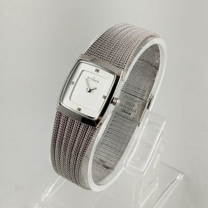 I Like Mikes Mid Century Modern Watches Skagen Unisex Stainless Steel Watch, Square Dial, Jewel Hour Markers, Mesh Strap