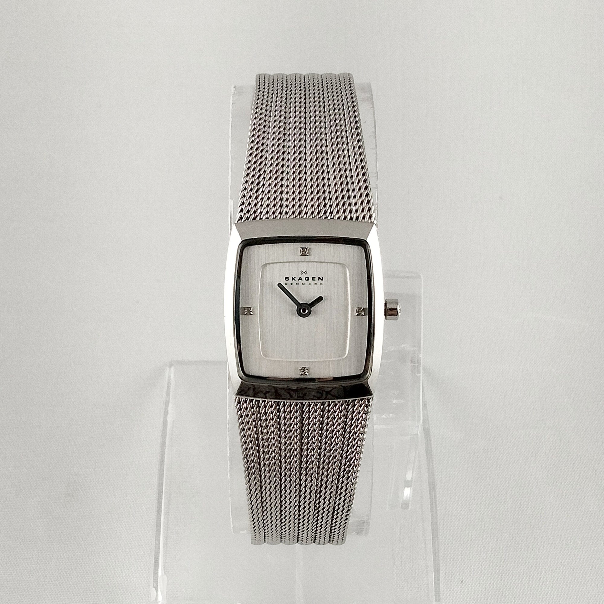 I Like Mikes Mid Century Modern Watches Skagen Unisex Stainless Steel Watch, Square Dial, Jewel Hour Markers, Mesh Strap