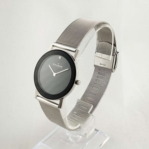 I Like Mikes Mid Century Modern Watches Skagen Unisex Watch, Black Dial with Jewel Details, Mesh Strap