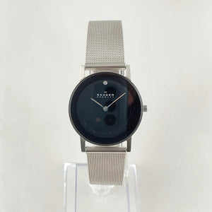 I Like Mikes Mid Century Modern Watches Skagen Unisex Watch, Black Dial with Jewel Details, Mesh Strap