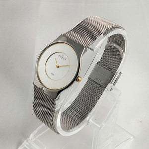 I Like Mikes Mid Century Modern Watches Skagen Unisex Watch, Gold Tone Details, Mesh Strap