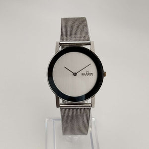 I Like Mikes Mid Century Modern Watches Skagen Unisex Watch, Minimalist Silver Tone Dial, Mesh Strap