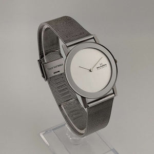I Like Mikes Mid Century Modern Watches Skagen Unisex Watch, Minimalist Silver Tone Dial, Mesh Strap