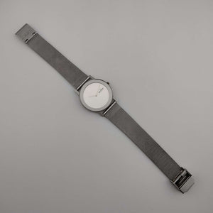 I Like Mikes Mid Century Modern Watches Skagen Unisex Watch, Minimalist Silver Tone Dial, Mesh Strap