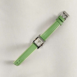 I Like Mikes Mid Century Modern Watches Skagen Unisex Watch, Mother of Pearl Dial, Green Genuine Leather Strap