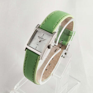 I Like Mikes Mid Century Modern Watches Skagen Unisex Watch, Mother of Pearl Dial, Green Genuine Leather Strap
